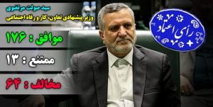 سید صولت مرتضوی به عنوان وزیر پیشنهادی تعاون ، کار و رفاه اجتماعی از مجلس رای اعتماد گرفت